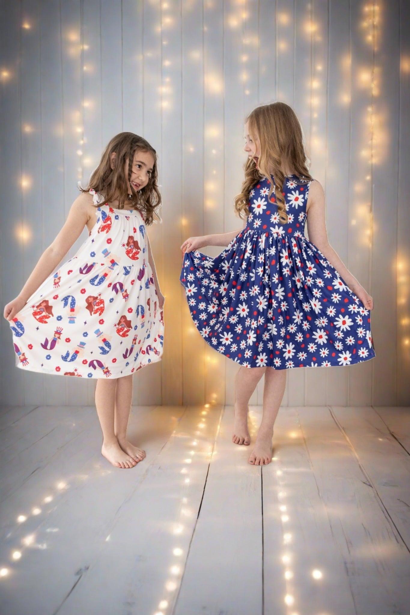 "MER-MADE IN THE USA" Ruffle Cross Back Twirl Dress