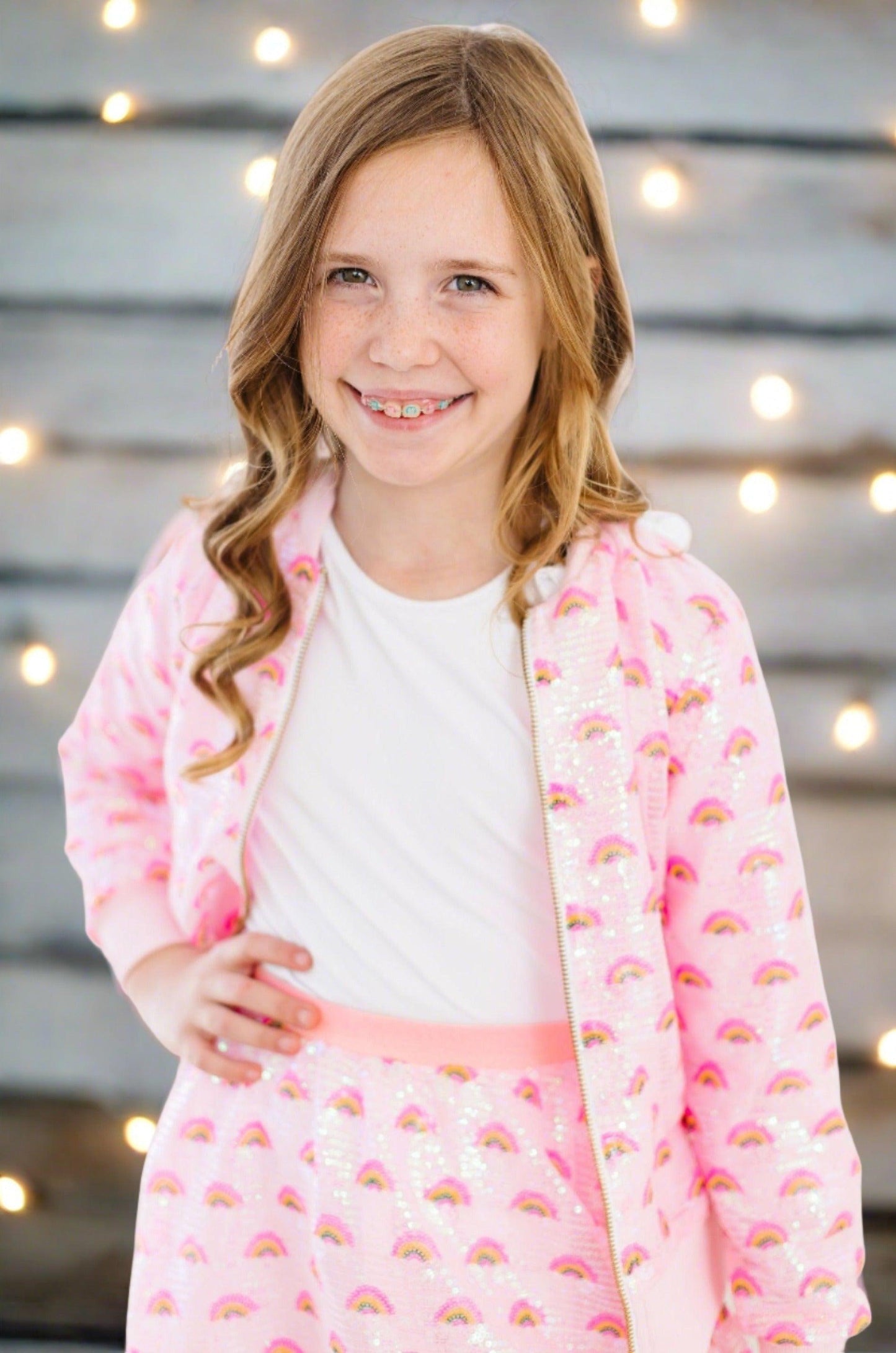 "PINK RAINBOW" Sequin Jacket with zip closure