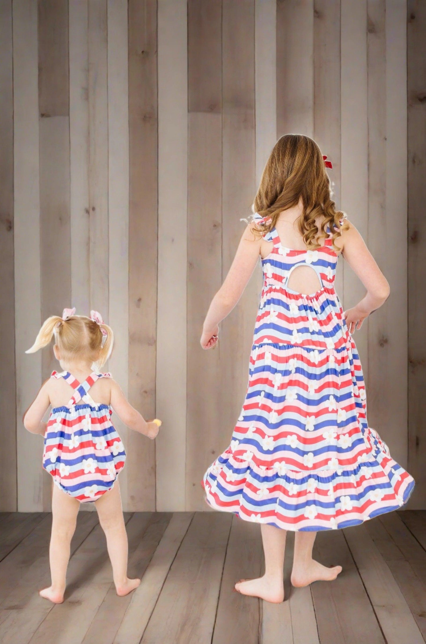 "JULY VIBES" Ruffle Cross Back Romper