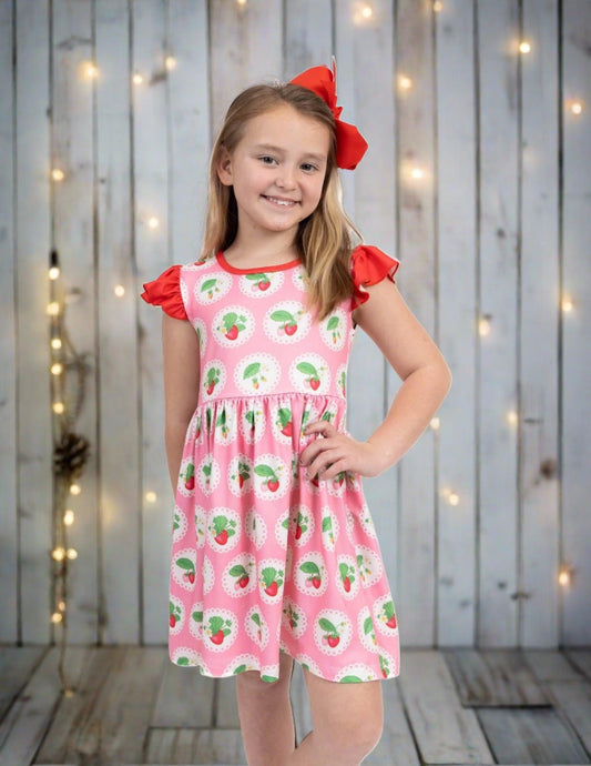 "SIMPLY STRAWBERRY" Girls Twirly Dress