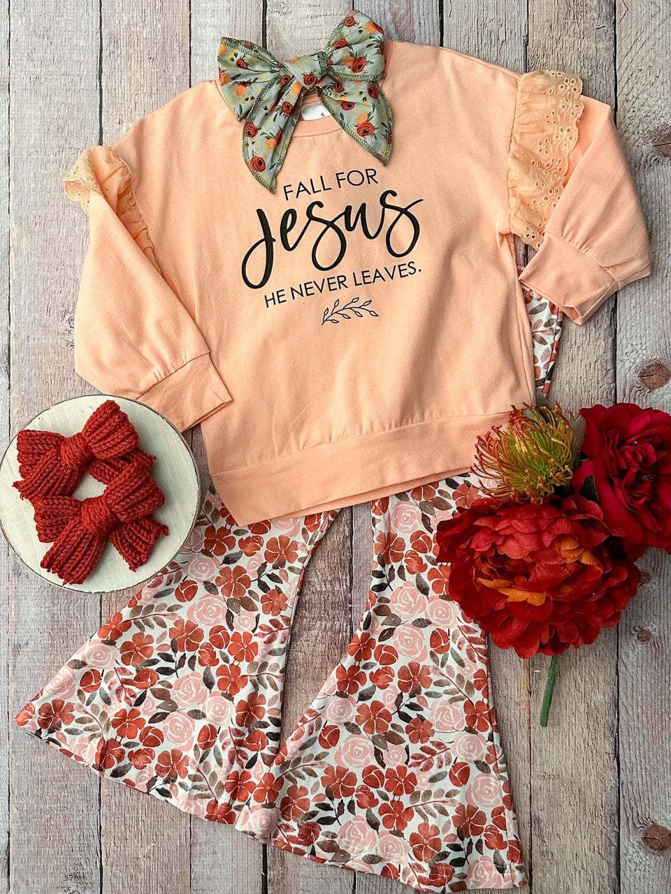 "Fall For Jesus" girls Floral bell bottom Pants Set