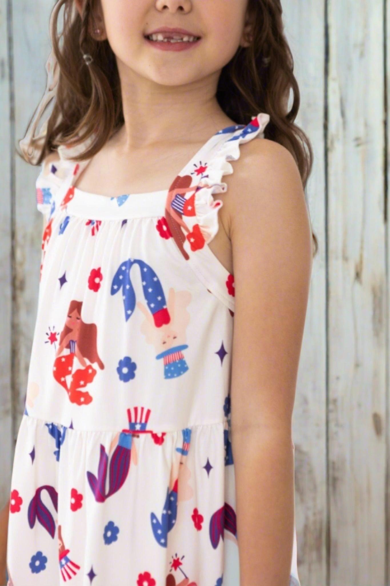 "MER-MADE IN THE USA" Ruffle Cross Back Twirl Dress