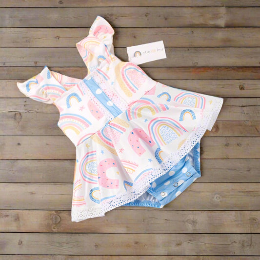 "OVER THE RAINBOW" Infant Cross-Back Romper (New)