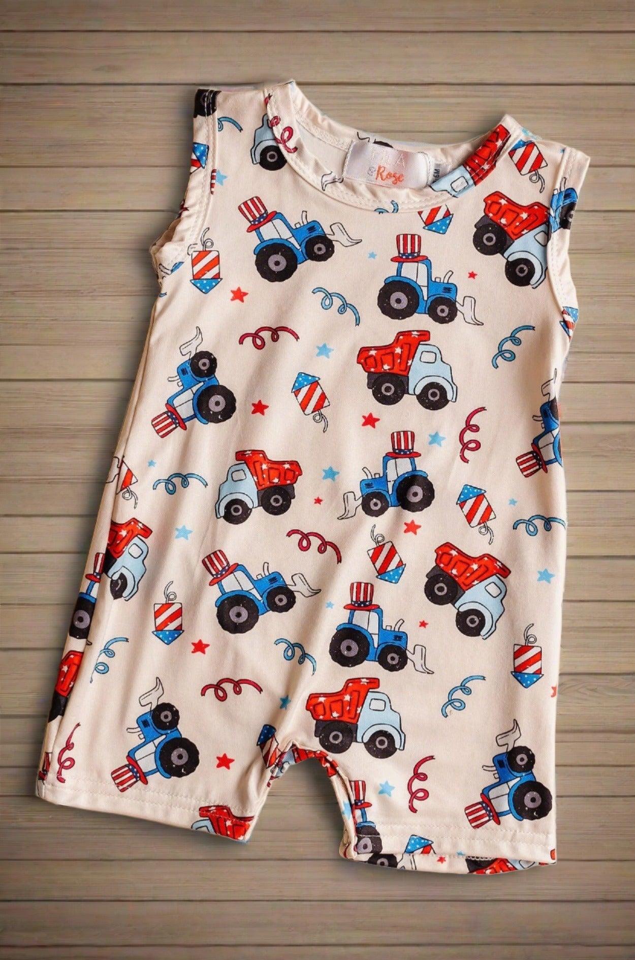 "4TH OF JULY TRACTOR" Boys Shorty