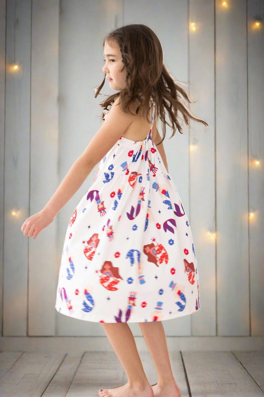 "MER-MADE IN THE USA" Ruffle Cross Back Twirl Dress